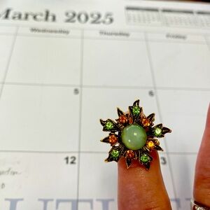 Art green moonstone glass scarf ring